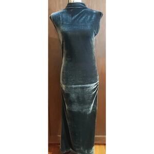 A New Day Midi Velvet Ruched Dress Grey Black Women's Medium Mock Neck Bodycon